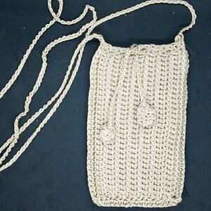 Crochet Tan Crossbody Bag 7" x 4 1/2"